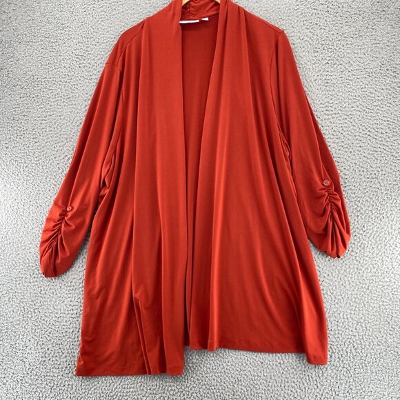 Susan Graver Sweater Womens 3X Plus Orange Cardigan Travel Knit Stretch Ruched* - Picture 1 of 10